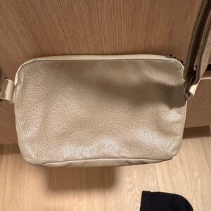 Beige Crossbody Shoulder Bag - Minimal Leather Shoulder Bag